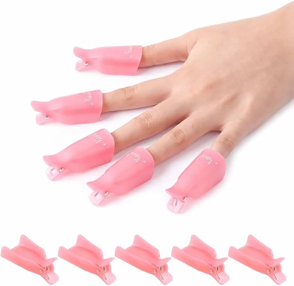Clipes Removedores de Esmalte em Gel, Rosa, Plástico, 10 Peças, para Manicure e Remoção de Unha
