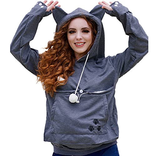 Image of ALYC Unisex Hoodies Pet Holder Cat Dog Large Pouch Carriers Pullover with Cat Printing Sweatshirt