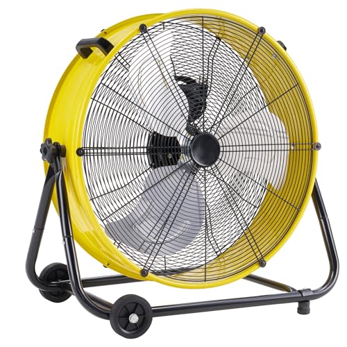 Image of Albott 24 Inch Industrial Floor Fan, High Velocity Drum Fan with 3 Speeds, Heavy Duty Metal Shop Fan with Wheels for Warehouse, Workshop, Garage, Factory Use