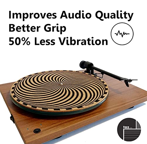 Tazstudio Premium Slipmat - Cork Turntable Mat [4Mm Thick] For Better Sound Support On Vinyl Lp Record Player - Cork Mat Original Art Design - Psychedelic Geometric Storm #TOP1