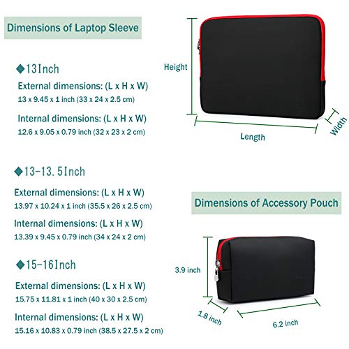 Hyzuo 13 Inch Laptop Sleeve Case Bag Compatible With Macbook Air 13 2018-2021 M1/Macbook Pro 13 2016-2021 M1/Ipad Pro 12.9 2018-2021 M1/ Xps 13/ Surface Pro X 7 6 5 4/ Samsung Galaxy Book S, Black Red #TOP1