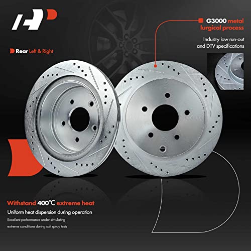 A-Premium Front and Rear Drilled and Slotted Disc Brake Rotors + Ceramic Pads Kit Compatible with Select Infiniti Models - QX70 2014, FX35 2005-2008/2011-2012, FX37 2013, FX45 2005-2008, 12-PC Set by A-premium - Image 5