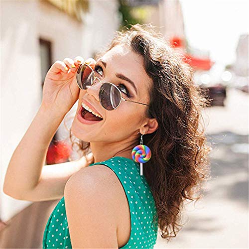 2 Pairs Rainbow Lollipop Dangle Earrings Handmade Kawaii Candy Drop Earrings Set for Women Jewelry4