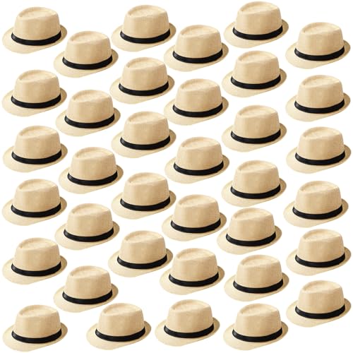 Suhine 36 Pcs Men Fedora Hats for 20s Party Supplies Panama Cap Straw Short Brim for Prom Wedding Summer Party Costume Women(Beige) by Suhine - Used condition - US$82.59