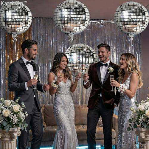 Image of KatchOn, Big Silver Disco Ball Balloons - 22 Inch, Pack of 6 | Disco Party Decorations, 4D Sphere Disco Balloons for 70s Theme Party Decor, Bachelorette Party Decorations | Graduation Decorations 2026