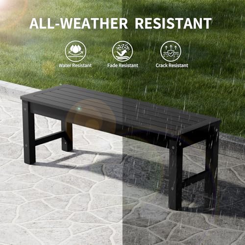 Image of Psilvam 47 inch Backless HDPE Outdoor Bench for 2-Person, Black