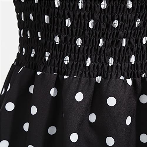 Vestido flare feminino com estampa de bolinhas grande curto retrô casual preto para inverno para mul