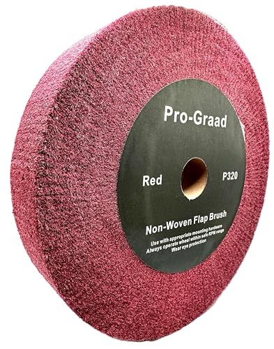 Image of 12 inch x 2 inch x 1-1 /4 inch Red Bench Grinder Polishing Wheel Flap Brush, 320 Grit, Tight Weave, Great for refurb of Golf Clubs and Metal, Non-Woven Wheel for Copper, Metal, Finishing, and Burnishing