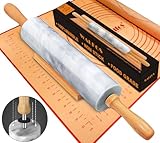 Walfos Marble Rolling Pin Set With Non Stick Silicone Pastry Mat, 16.5 Inch Dough Rolling Pins For Making Pizza, Tortillas And Cookies, Backing Rolling Pin For Pie Crust, Pizza, Pasta (Gray & White)