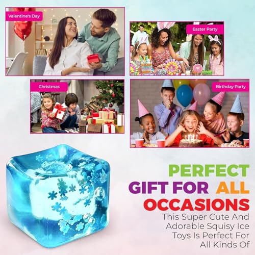 Image of Snowflake Ice Cube Stress Ball - Gel Filled Slow-Rise Squishy Fidget for Kids & Adults, Anxiety Relief Therapy Toy, Office & Classroom Squeeze, Pack of 1