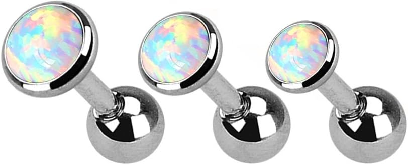 Pierced Owl - Set of 3 16GA Synthetic Opal Set Top Cartilage Tragus Barbells