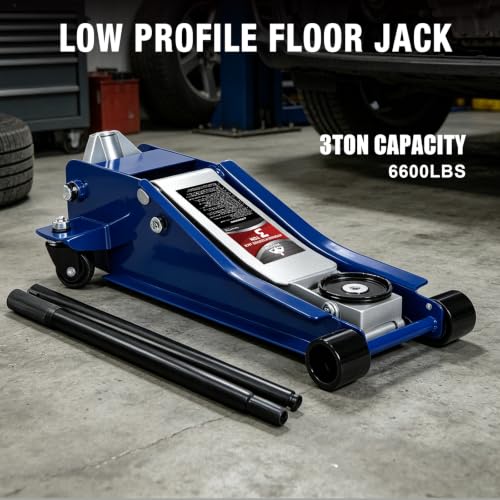 Image of Jack Boss 6600LBS Floor Jack, 3 Ton Capacity Car Jack, Low Profile Protable Hydraulic with Dual Pumps, Quilckly Lift and Slow Descent, Lifting Range 3-1 /8 inch Min to 20 inch Max Blue and Grey