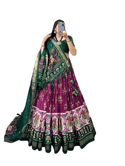 infabzon Lehenga Choli For Women Gujarati Style Dola Silk With Patola Printed With Foil Work Fully Stitched With Canvas & Can Can-picture-10