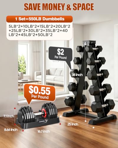 Image of Adjustable Dumbbells Set of 2 for Home Gym Fitness Free Weights Set