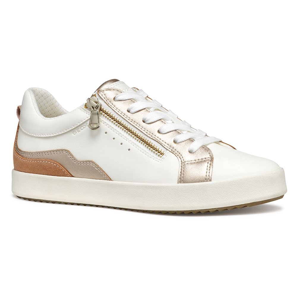 Geox Women's D BLOMIEE J Sneaker, Optic White/Nude, 4 UK