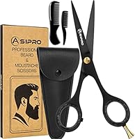 ASIPRO Bartschere Männer 5\/12.7cm Komplettes Bartpflege Set Inkl. Bartkamm, Schnurrbartkamm und Kunstlederetui, Schnurrbart Schere Profi Bart Scheren Edelstahl Beard Scissors Haarschere für Bart