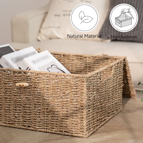 Image of StorageWorks Wicker Basket with Lid, Storage Baskets with Lids, Seagrass