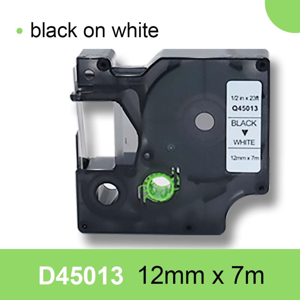Doree 5-pak kompatybilnych taśm etykiet 45013 S0720530 12 mm x 7 m Black on White for DYMO LabelManager 160、210D, 220P、280、350D, 360D, 400、450、DYMO LabelPoint 100、150、 200、 250、3 00 EU