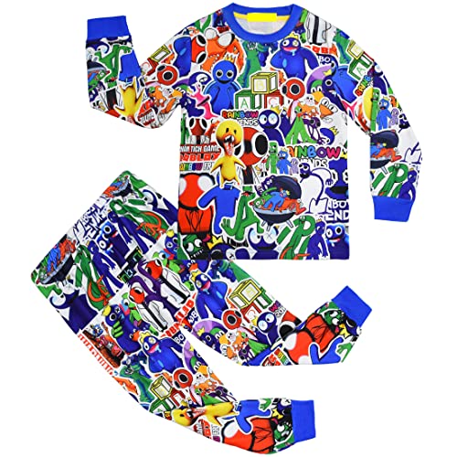 shumintaojin Kids Boys' Pajamas Set Long Sleeve T-shirt+Pants 2 Pieces Game Cartoon Sleepwear Girl's Clothing 5-12 Years Blue
