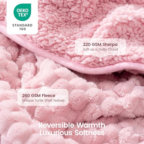 Image of Super Fuzzy Soft Fleece Sherpa Weighted Blanket 15 lbs for Adults, 3D Imitation Turtle Shell Luxury Weighted Throw for Better Sleep, Dual Sided Cozy Heavy Blankets for Couch Bed, Pink, 48 inch x 72 inch