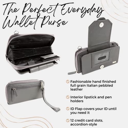 Women's Wallet RFID Cell Phone Purse Leather Crossbody with Accordion Pebbled Slate3