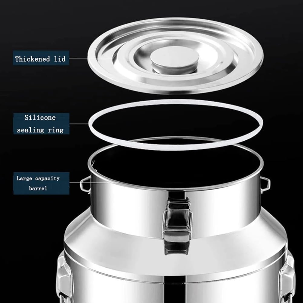 Pot à lait en acier inoxydable avec couvercle scellé en silicone et poignée de transport pour le stockage et le transport du lait, 18 l