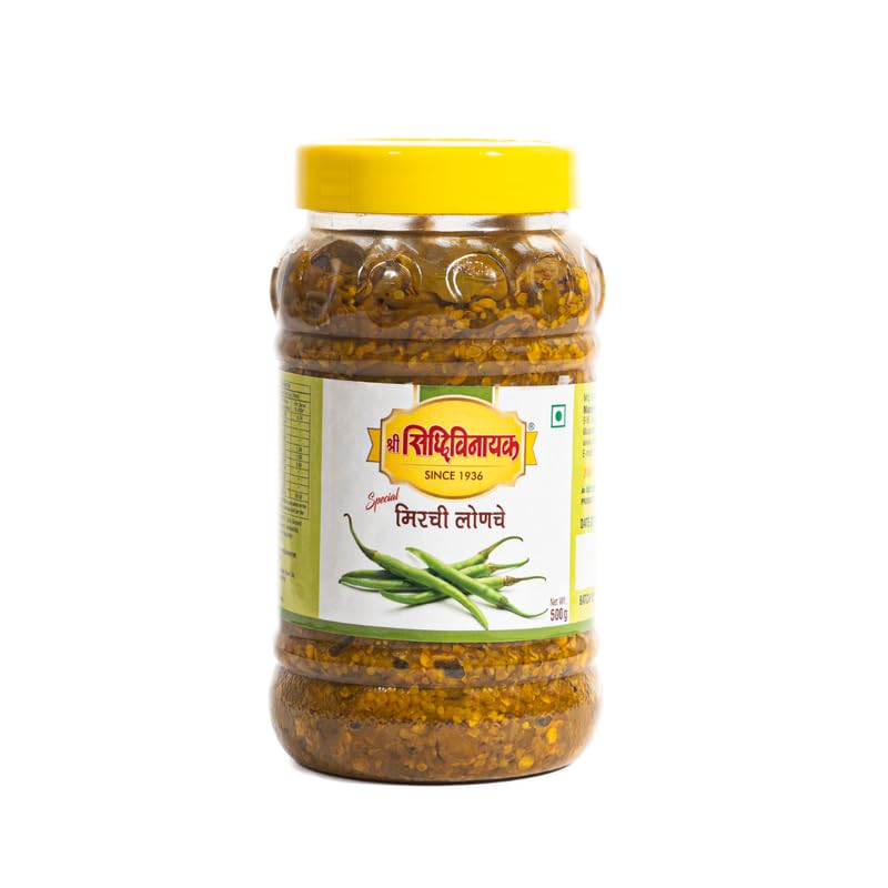 Shree Siddhivinayak Green Chilli Pickle | Spicy Teekha Achar | Homemade Hari Mirchi ka Teekha Achar | Ready to Eat | No Artificial Colors or Preservatives | 500g | Pack of 1