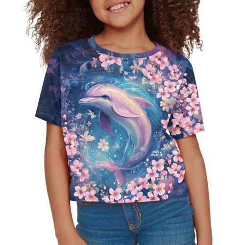 Image of Girls Crop Tops Cute Short Sleeve Shirts Fashion Tees for Kids Casual Crewneck Blouses Size 8-16 Years