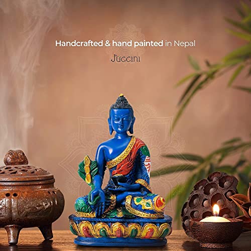 Juccini Handmade 5" Buddha Statues For Home Decor, Small Buddha Meditation Statue For Indoors Outdoor Office & Home Decoration, Hand Painted In Nepal (Medicine Buddha) #TOP5