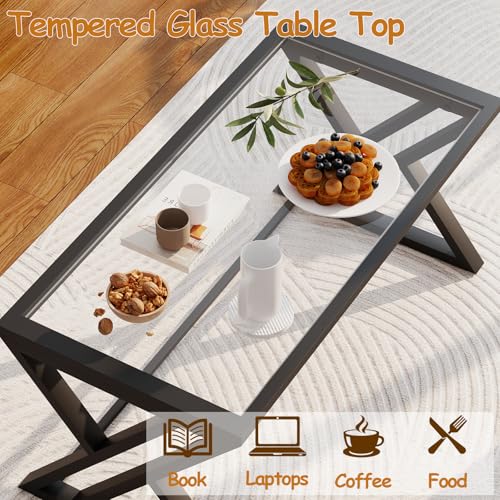Wolawu Coffee Table Black Glass Coffee Table for Living Room,Modern Rectangular Center Table with Sturdy Metal Frame,Tempered Glass Table Tea Tables for Bedroom Home Office by Wolawu - Used condition - Image 4