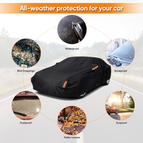 Image of NEVERLAND Sedan Car Cover Waterproof Heavy Duty All Weather Protection Snow Anti-UV Windproof Outdoor Full Car Cover Fit for Automobiles BMW /Mercedes-Benz /Honda(for Car Size:196''L x 72''W x 59''H)