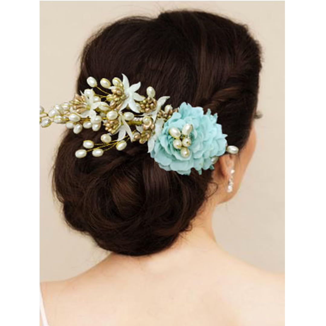 Ansh Artificial Plastic Rose Flower with Pearl and Leaf Design Hairpin/Hair Clip/Judabun | Bridal Hair Accessories for Wedding, Festival for Women & Girls - Rama Green, 2216, Pack of 1 (B0CH12RH9F) Amazon Price History, Amazon Price Tracker