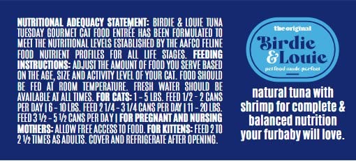 Birdie & Louie Seafood Sunday Tuna and Shrimp Wet Cat Food Gourmet Entrees, Flakes in Broth, 3oz. (96 Cans)