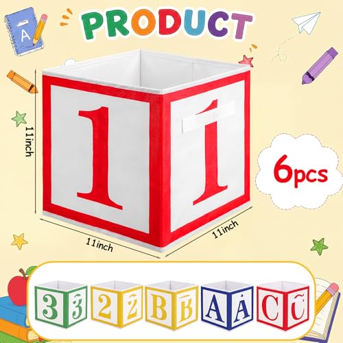 Image of Novabright 6 Pack 11 Inch Abc123 Fabric Storage Cubes Decor Collapsible Organizer Bins Classroom Must Have Cubby Basket Bins Back to School Treasure Prize Box Organization for Home Office Classroom