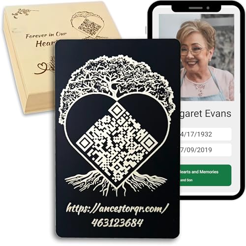 QR Plaque for Headstones - 30-Year Guaranteed Access, Weatherproof Metal, Scans in Sunlight, Permanent 3M Adhesive - Multi-Page Memorials - Password Protection - Memory Box Included