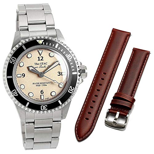 [ザ・スタック] The STAC 日本製 国産 クラシック ダイバーズウォッチアイボリー スイープセコンド 腕時計 38mm Classic Scuba 200 替えベルトセット メンズ (ブラウンプレーン)