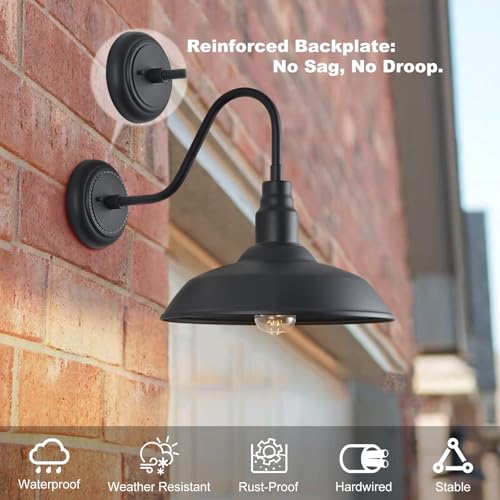 GOALPLUS 14 Inch Outdoor Gooseneck Light Fixture for Porch, 2 Pack Large Exterior Barn Lights for Farmhouse, Black Outside Wall Sconce for Porch Patio Garage by GOALPLUS - Image 2