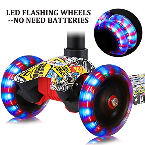 Scooter for Kids with Light Up 3-Wheels for Toddlers,Adjustable Height Lean to Steer with Extra-Wide Deck PU LED Flashing Wheels Kick Scooter for Boys Girls from 3-12 Years Old,Capacity 110lb