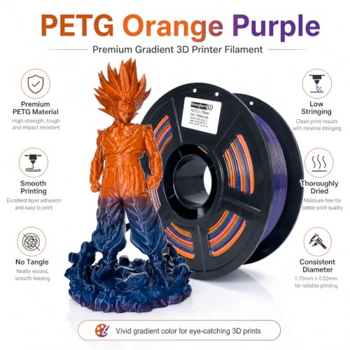 Image of PETG Orange Purple Filament 1.75mm, Multicolor Gradient 3D Printer Filament, Orange Purple Blue Color Changing PETG, Smooth Printing,1kg