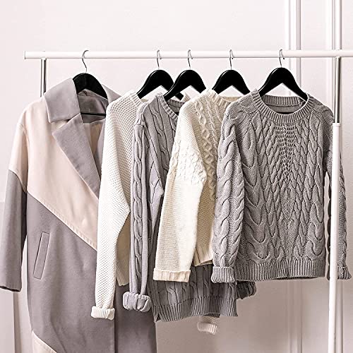 Image of WHISKET - Premium Wooden Clothes Hangers | 360 Chrome Swivel Hook | Non-Slip Notches for Shirts, Dresses & Coats | Space Saving Wardrobe Organizer. (Black) [Pack of 20]