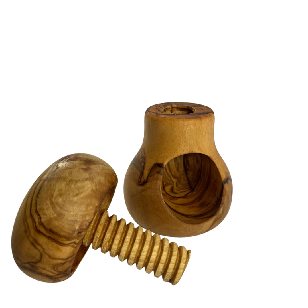 Casse Noix, Casse Noisette, Casse Noix en Bois, Casse Noix Champignon - Casse Noix sans Effort Bois d'olivier - Mécanisme à vis - Ustensile de Cuisine - 10 x 6 cm