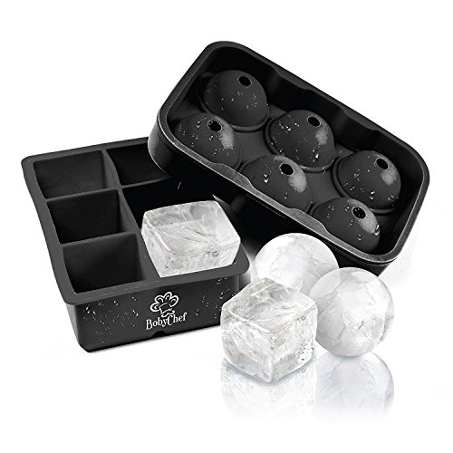 Whiskey Ice Cube Trays Set By BobyChef - Silicone Cube and Balls, Professional Food Grade Silicone - Sphere Ice Maker & Large Square Mold - Flexible & Reusable - Cool Drinks, Liquids or Popsicles