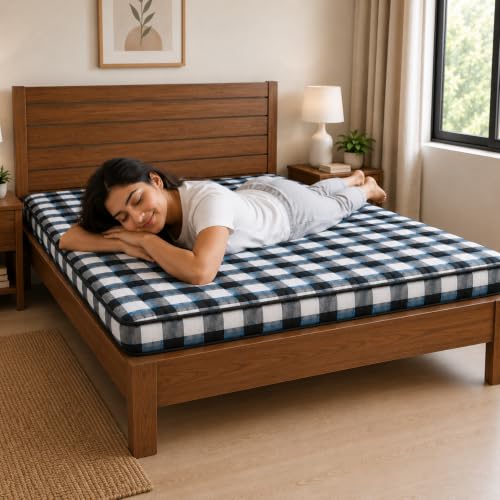 Image of Box Bordered Cotton Mattress 3 x 6 Feet | 4 Inch Thick Cotton Filled Gadda | Foldable Floor Mattress for Sleeping, Guest Bed, Hostel, Home & Travel