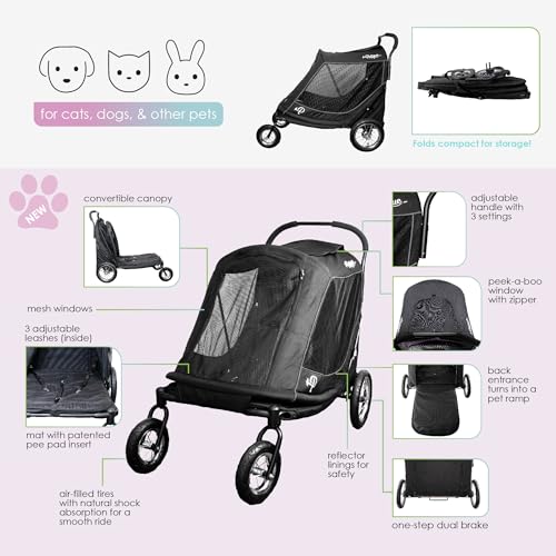Apollo 3-in-1 Haustier-Kinderwagen | Hundewagen | Leichte abnehmbare klappbare tragbare Haustiertrage Tasche Jogger für mittelgroße und große Hunde und Katzen, Schwarz