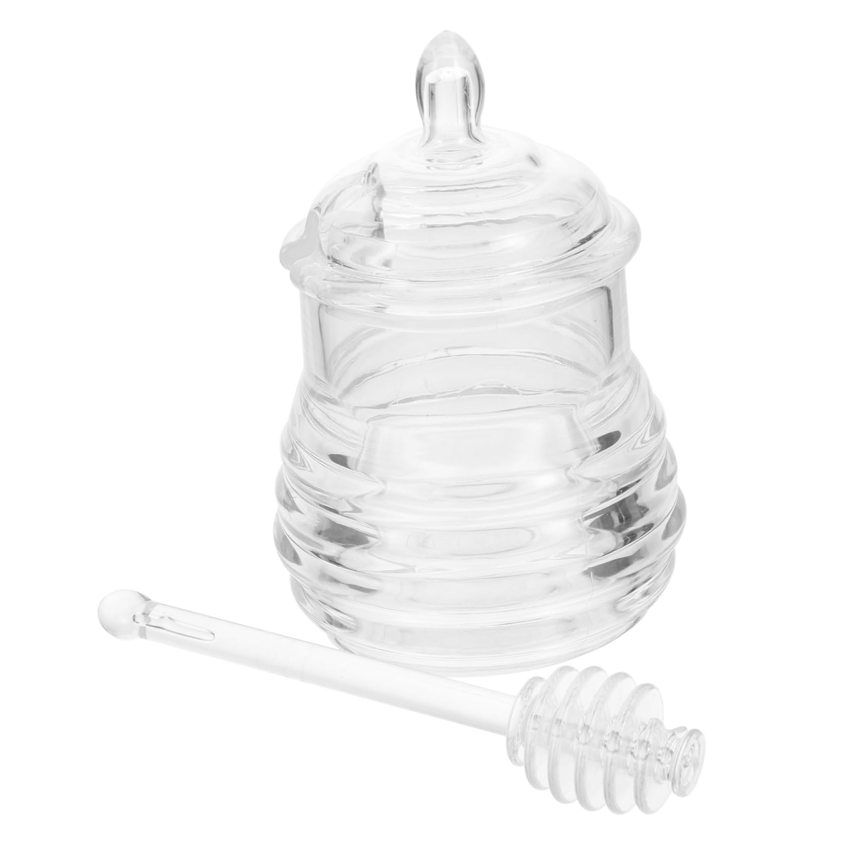 Garneck 1Set Lidded Honey Pot with Stirring Bar Clear Plastic Honey Jar for Household Use Jam Storage Bottle Honey Dispenser for Syrup and Condiments