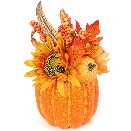 HAKACC Artificial Pumpkin, 13.5 Inches Fake Pumpkin Artificial Vegetable Faux Pumpkin Large Outdoor Pumpkin for Halloween Thanksgiving Day Decorations