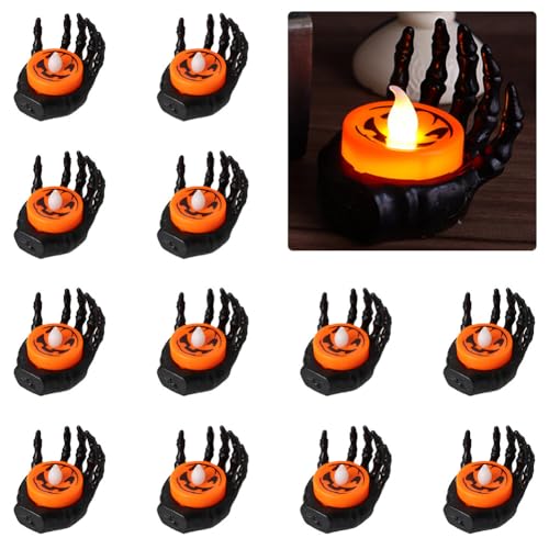 Zcargel Halloween Candle Lantern 12PCS Halloween Hand Candle Lamp Palm Tree Shaped Candle Lamp Bone Hand Night Lamp Skeleton Table Lamp for Office Bedroom
