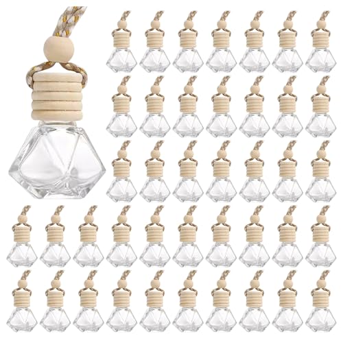 Image of Hanging Car Air Freshener Diffuser, Set of 100 8ml Empty Glass Essential Pendant Bottles, Automotive Oil Aromatherapy Fragrance Perfume jars