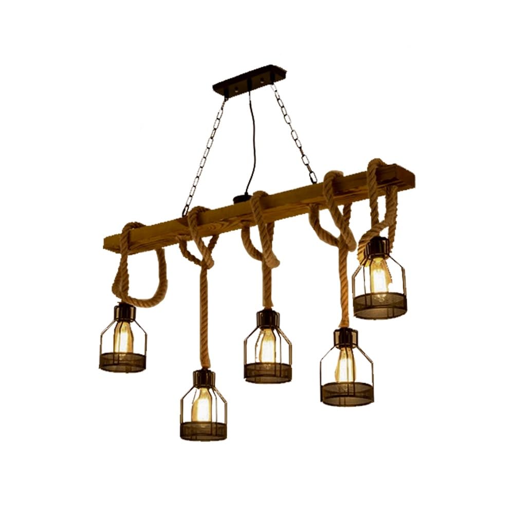 JOJOM Lámpara Colgante Industrial Vintage Altura Ajustable Iluminación Colgante de Madera Lámpara de Cristal Industrial E27 Lámpara Colgante Habitación Hotel Bar Salón Comedor