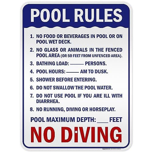 Pool Rule Sign, 18x24 Inches, 3M EGP Reflective, Rust Free .080 Aluminum, Fade Resistant, Made in USA by My Sign Center